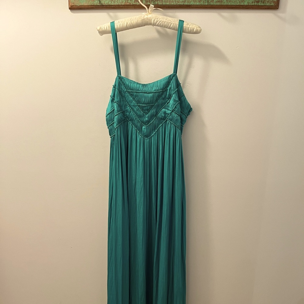 Leona bright green pleated satin maxi dress